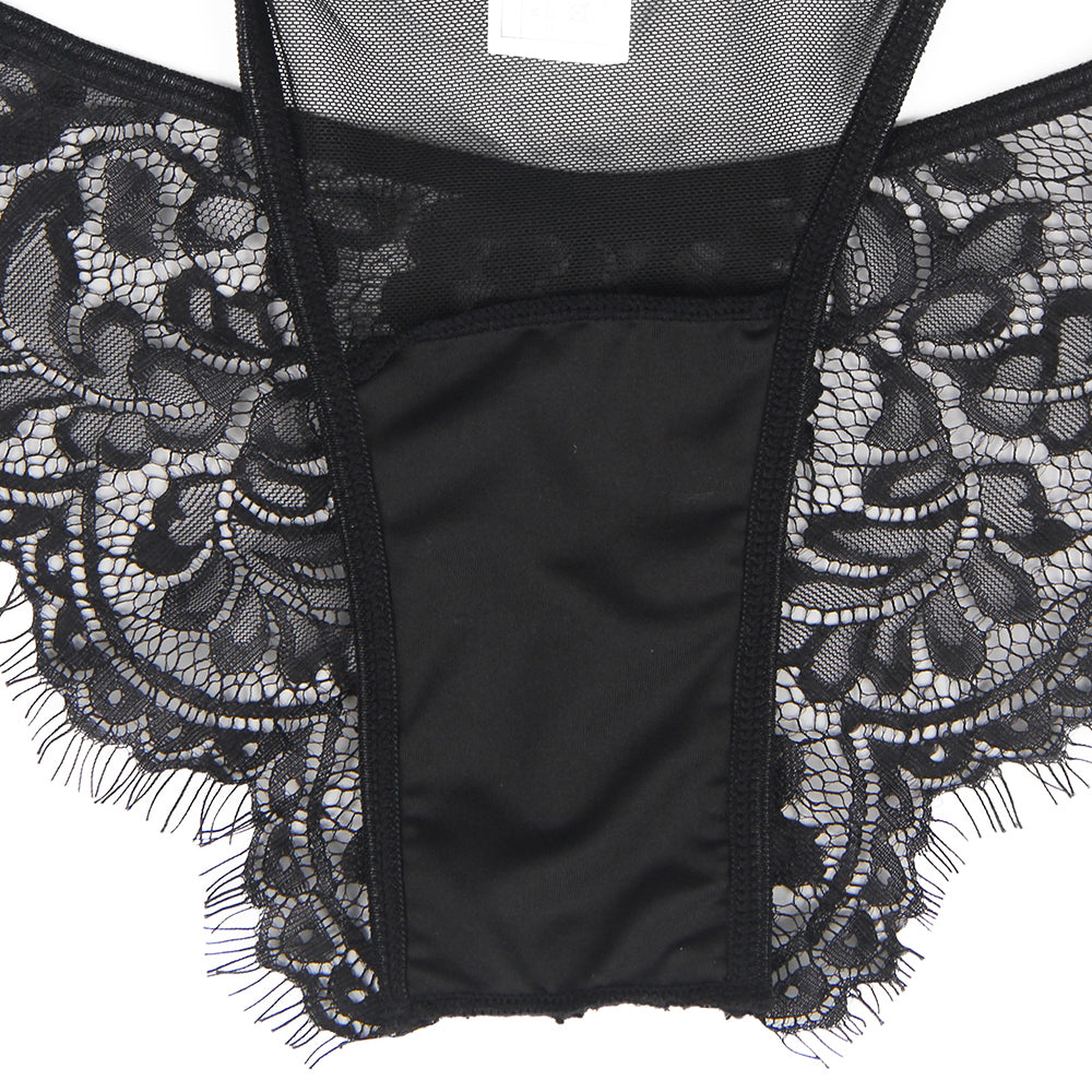 Black Lace Lingerie Set with Suspender Strap – Elegant & Seductive