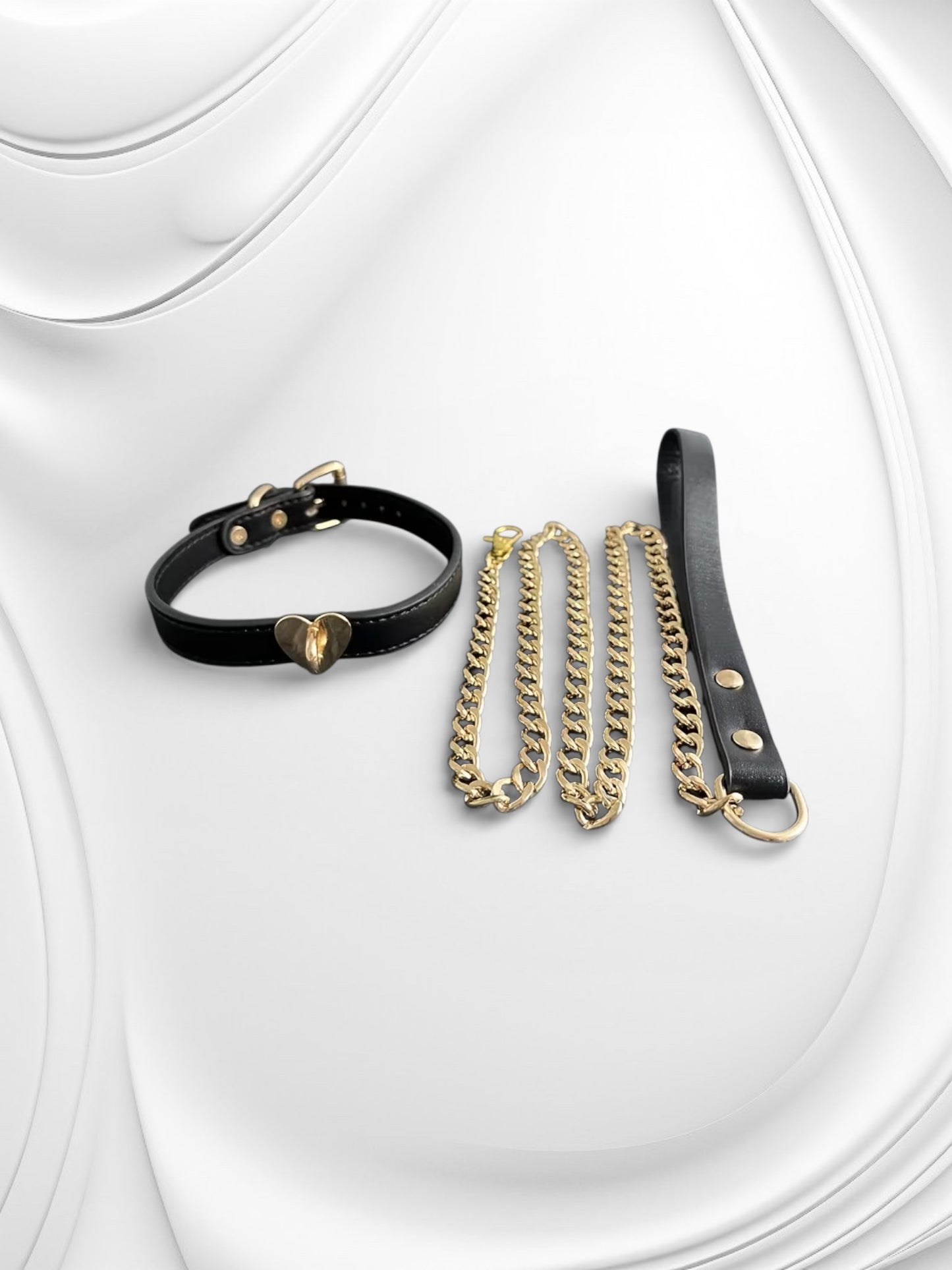 Luxe Halsband met Ketting & Leash – Zwart/Goud BDSM Set