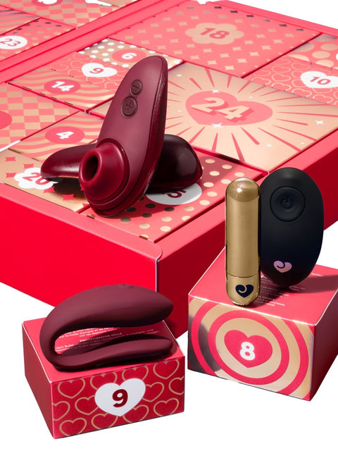 Topstukken uit de adventskalender Couples: Womanizer Liberty, We-Vibe Sync Lite en bulletvibrator met afstandsbediening
