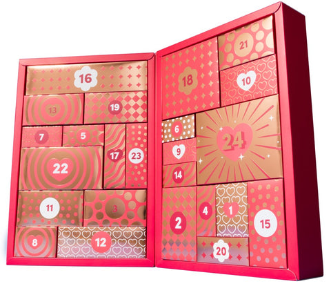 Opengeklapte erotische adventskalender Couples met 24 gesloten geschenkdoosjes