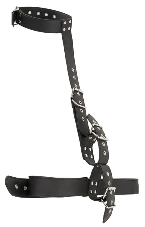 Vegan Fetish Bondage Harness met Handboeien – Zwart