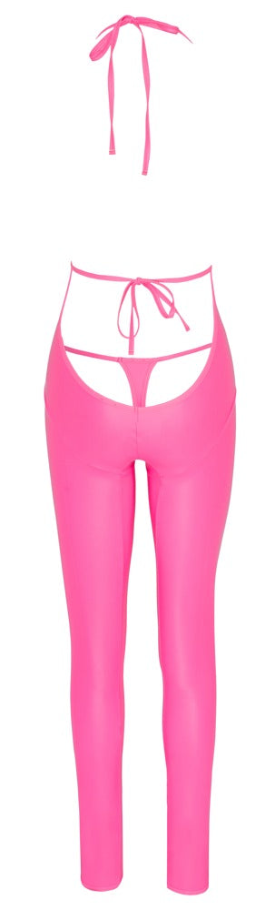 Cottelli Party Roze Wetlook Jumpsuit met Halternek