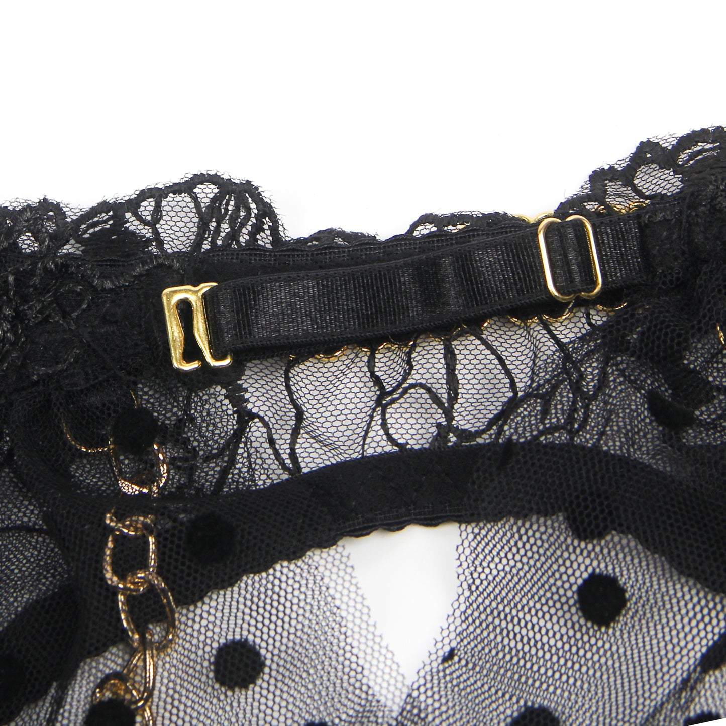 Lace Ruffle 3-Piece Lingerie Set – Jarretels & Beenbanden | Zwart