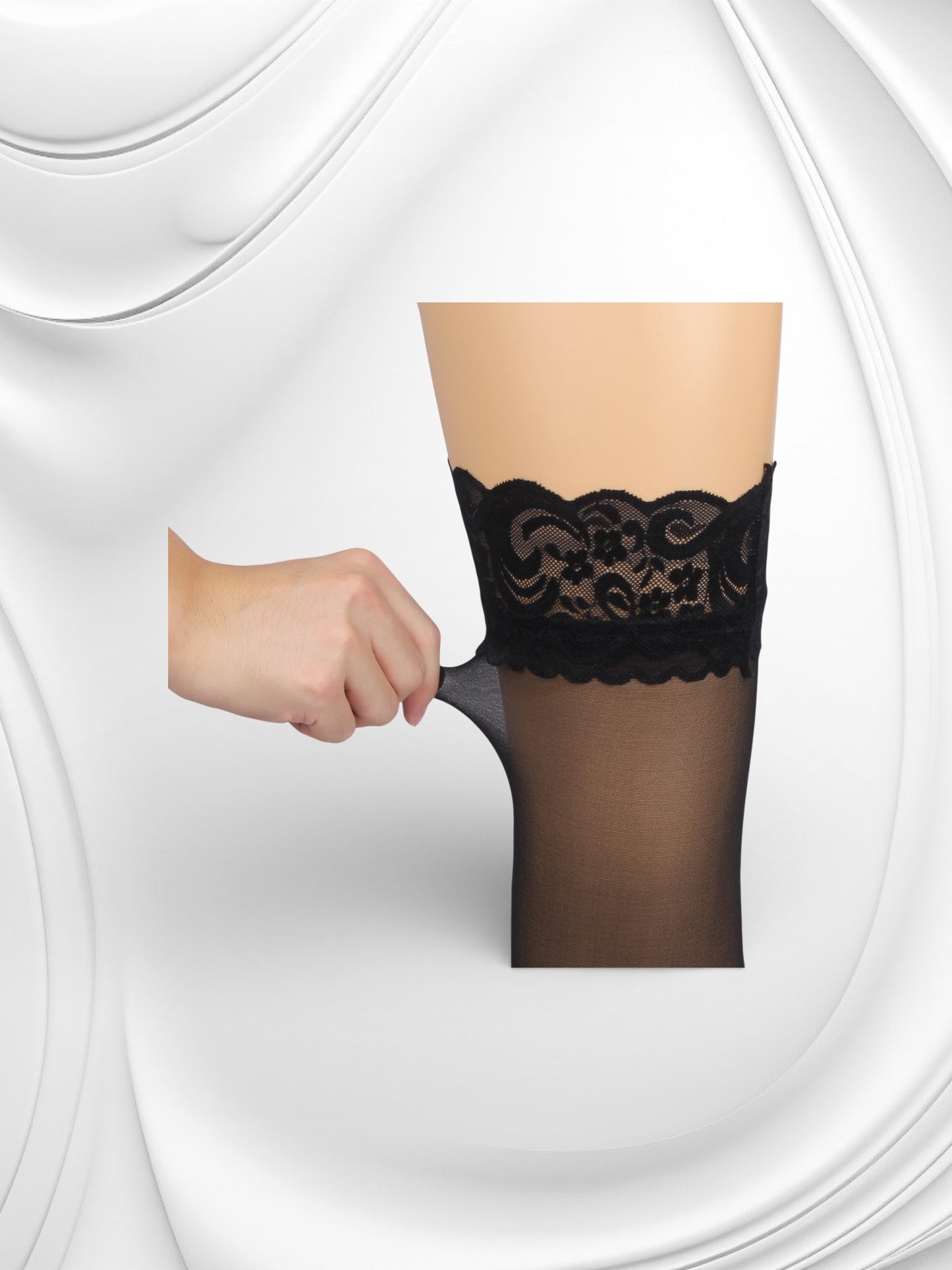 Lace Hold-Up Stockings met Naad – Zwart