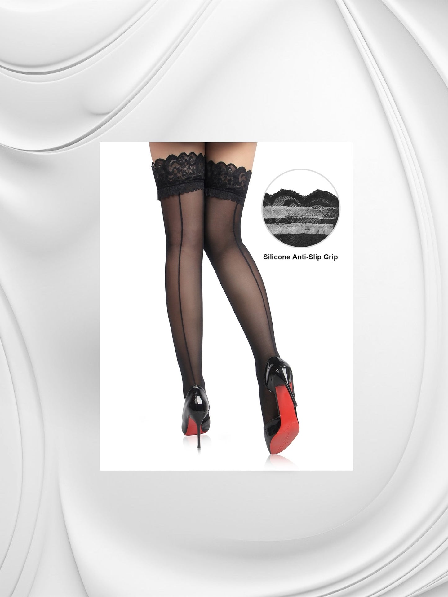 Lace Hold-Up Stockings met Naad – Zwart