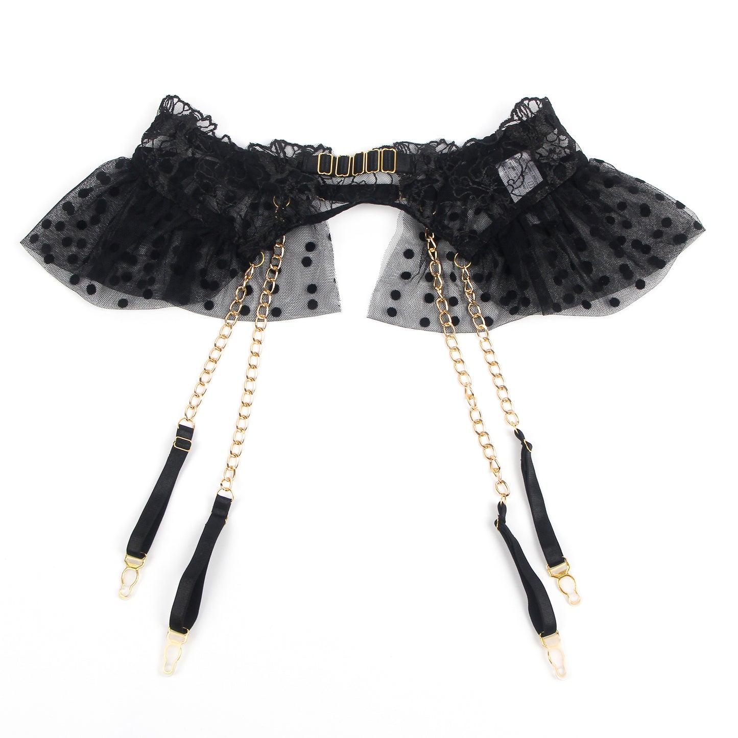 Lace Ruffle 3-Piece Lingerie Set – Jarretels & Beenbanden | Zwart