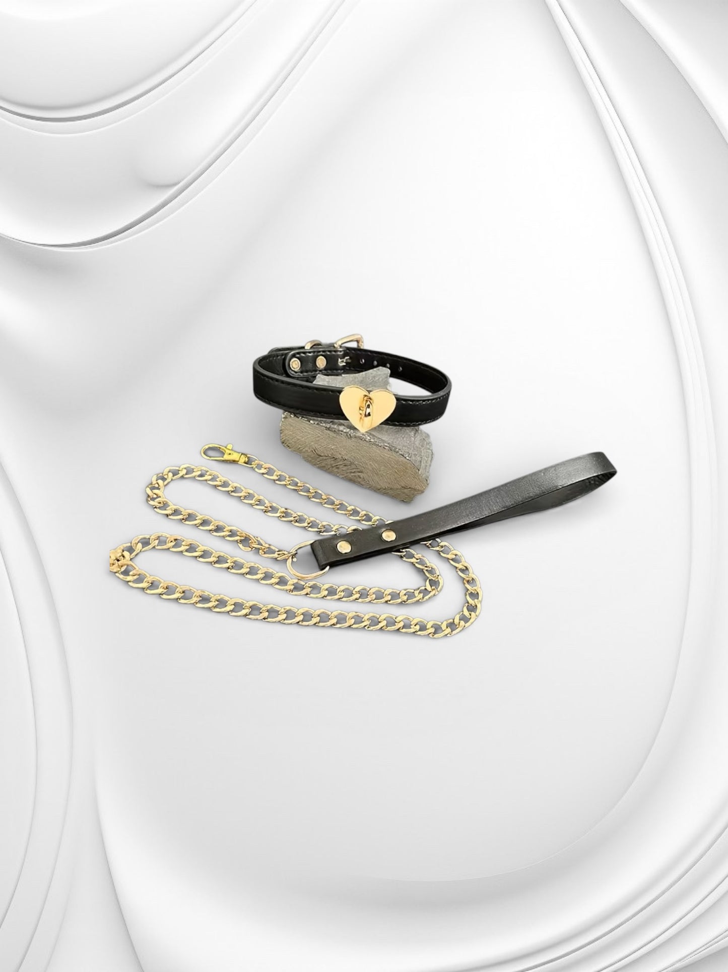 Luxe Halsband met Ketting & Leash – Zwart/Goud BDSM Set