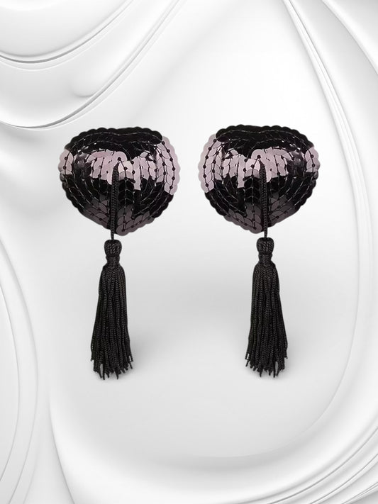 Zwarte Pailletten Tepelplakkers met Kwastjes – Erotische Nipple Covers