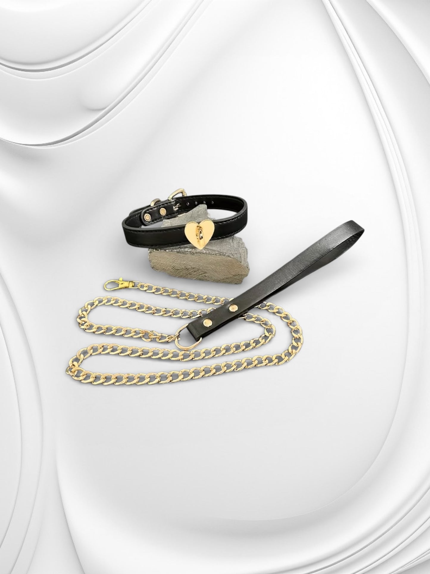 Luxe Halsband met Ketting & Leash – Zwart/Goud BDSM Set