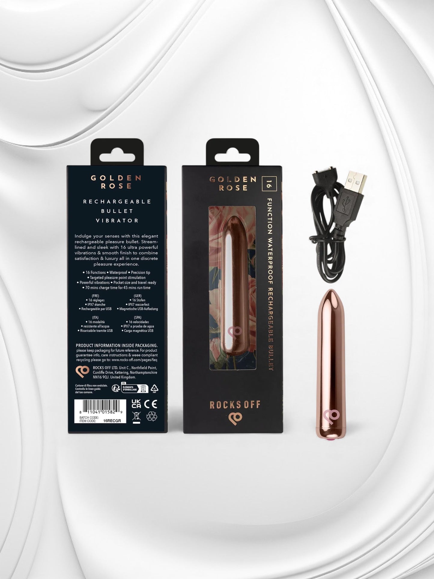 Rocks-Off Golden Rose Recharge Bullet